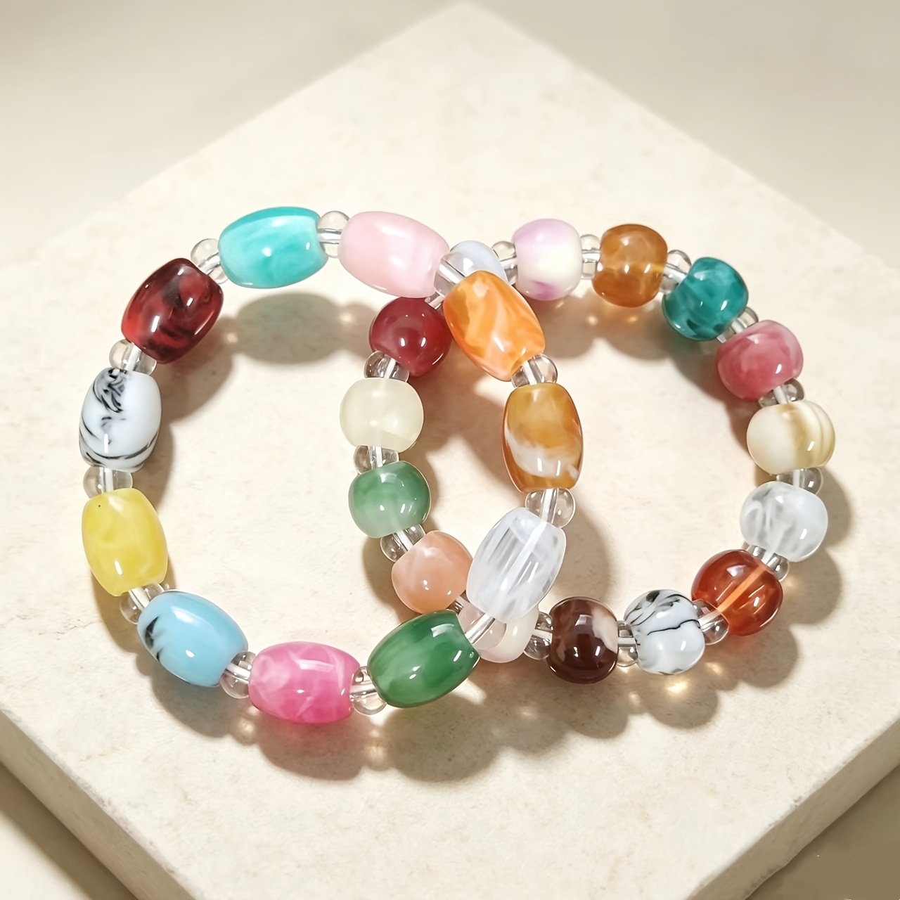 Multi-Color Texture Mixed Elastic Bracelet, Imitation Agate